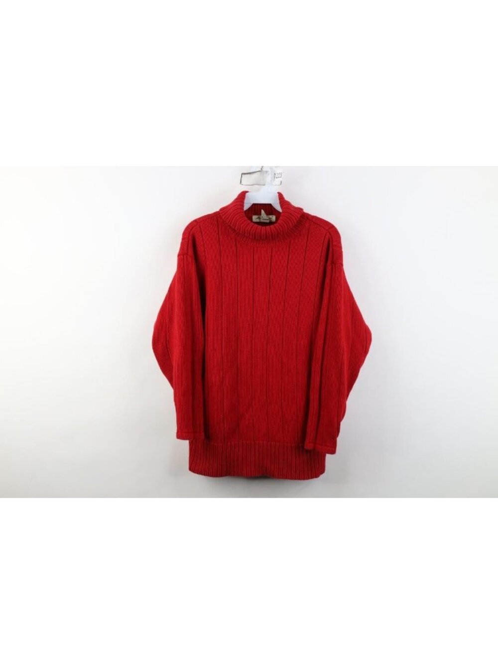 Vtg 90s Eddie Bauer Womens Petite Medium Cotton Ribbed Knit Turtleneck Sweater